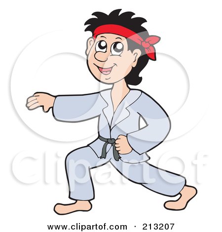 Royalty-Free (RF) Clipart Illustration of a Happy Karate Boy Practicing His Moves by visekart