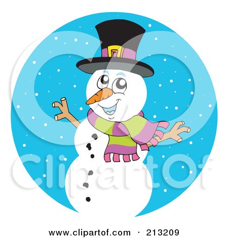 Royalty-Free (RF) Clipart Illustration of a Friendly Snowman In A Blue Snow Circle by visekart