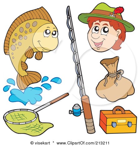 Royalty-Free (RF) Clipart Illustration of a Digital Collage Of Fishing Items by visekart
