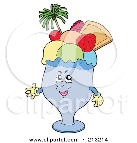 Royalty-Free (RF) Clipart Illustration of a Happy Ice Cream Cup With Fruit by visekart