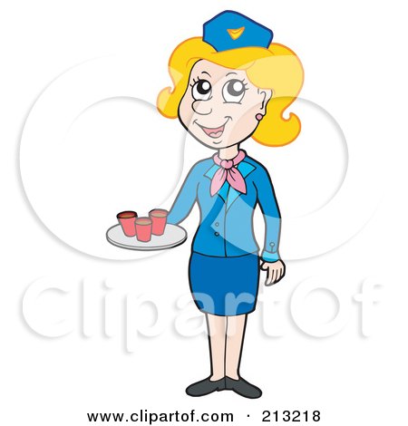 Royalty-Free (RF) Clipart Illustration of a Friendly Blond Stewardess Serving Drinks by visekart