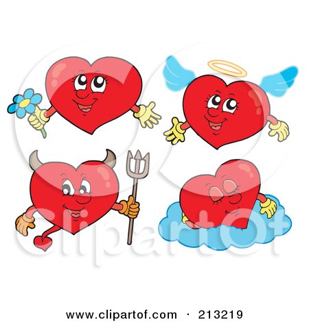 Royalty-Free (RF) Clipart Illustration of a Digital Collage Of Four Heart Characters by visekart