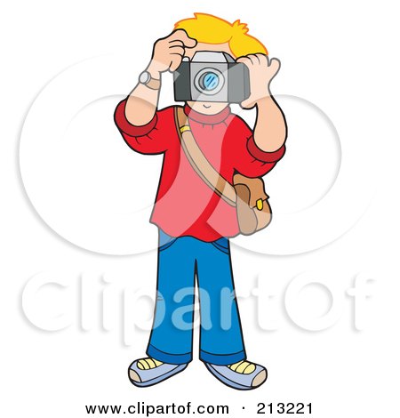 Royalty-Free (RF) Clipart Illustration of a Blond Boy Holding A Camera To His Face by visekart