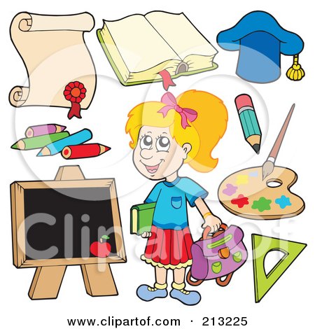 Royalty-Free (RF) Clipart Illustration of a Digital Collage Of A School Girl And Items by visekart