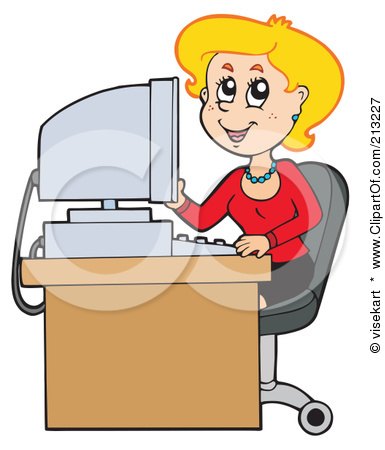Royalty-Free (RF) Clipart Illustration of a Blond Secretary Working At An Office Desk by visekart