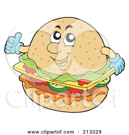 Royalty-Free (RF) Clipart Illustration of a Happy Cheeseburger Holding A Thumb Up by visekart