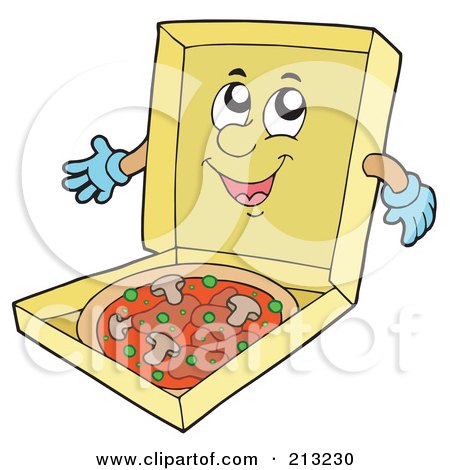 Royalty-Free (RF) Clipart Illustration of a Supreme Pizza In A Happy Box by visekart