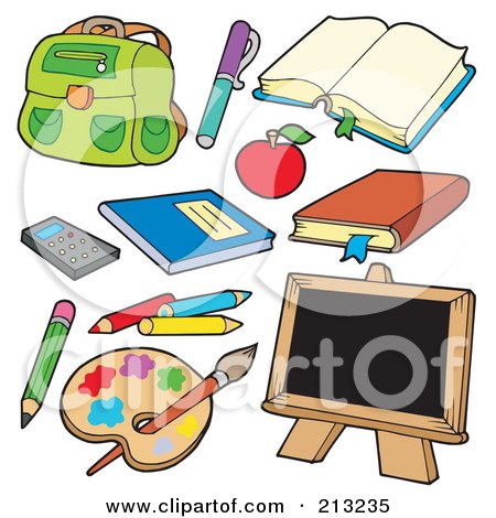 Royalty-Free (RF) Clipart Illustration of a Digital Collage Of School Items by visekart