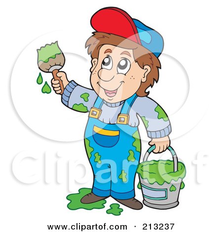 Royalty-Free (RF) Clipart Illustration of a Happy House Painter Guy Holding A Paintbrush by visekart