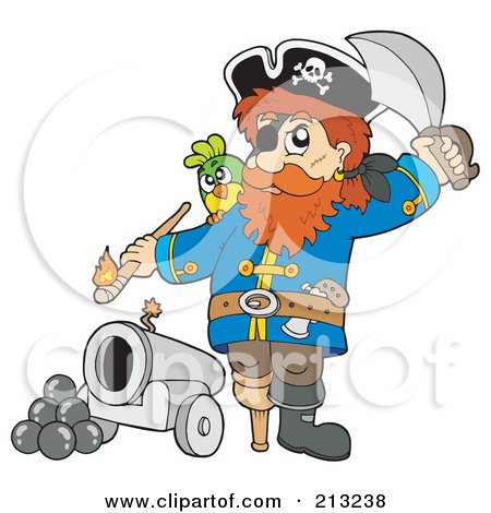 Royalty-Free (RF) Clipart Illustration of a Male Pirate Lighting A Canon by visekart
