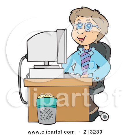 Royalty-Free (RF) Clipart Illustration of a Happy Businessman Seated At His Computer Desk by visekart