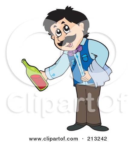 Royalty-Free (RF) Clipart Illustration of a Friendly Waiter Serving Red Wine by visekart