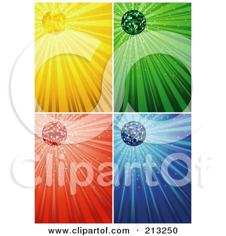 Royalty-Free (RF) Clipart Illustration of a Digital Collage Of Sparkly And Shining Yellow, Green, Red And Blue Ray Backgrounds by dero