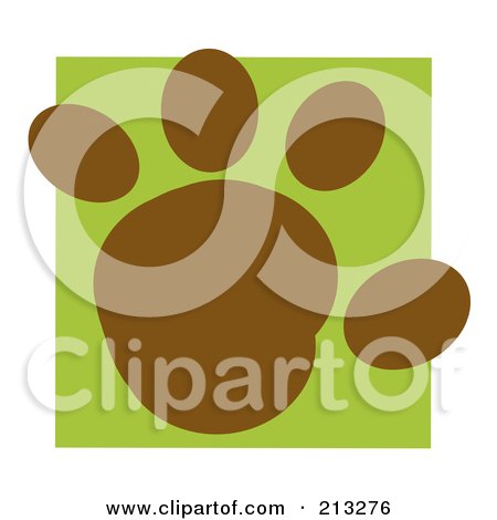 Royalty-Free (RF) Clipart Illustration of a Brown Rounded Paw Print On A Green Box by Hit Toon