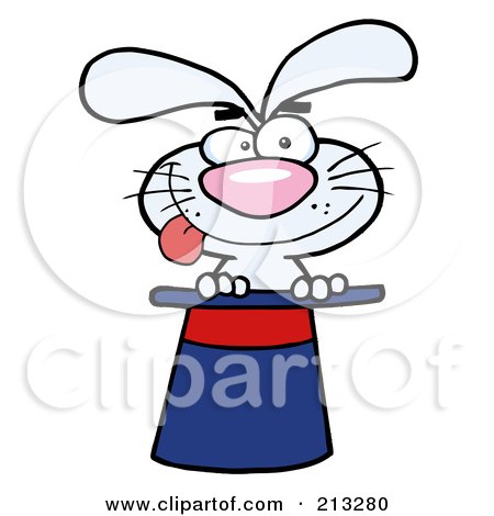 Royalty-Free (RF) Clipart Illustration of a Goofy White Rabbit In A Magic Hat by Hit Toon