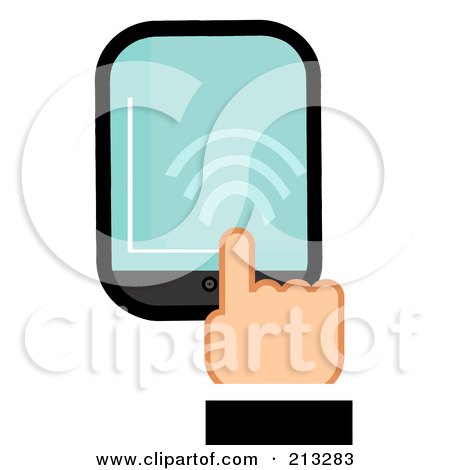 Royalty-Free (RF) Clipart Illustration of a Business Man's Hand Touching A Smart Phone by Hit Toon