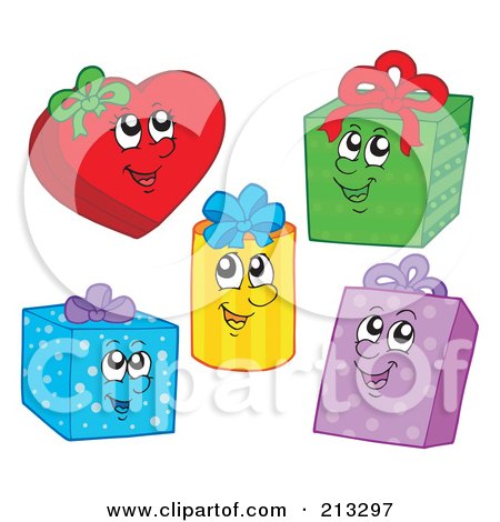 Royalty-Free (RF) Clipart Illustration of a Digital Collage Of Happy Gift Characters by visekart