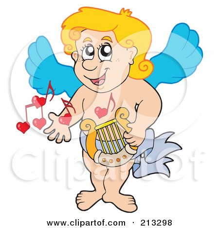 Royalty-Free (RF) Clipart Illustration of a Blond Eros Cupid Holding A Lyre by visekart