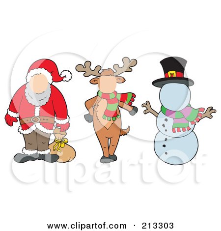 Royalty-Free (RF) Clipart Illustration of a Digital Collage Of A Faceless Santa, Reindeer And Snowman by visekart