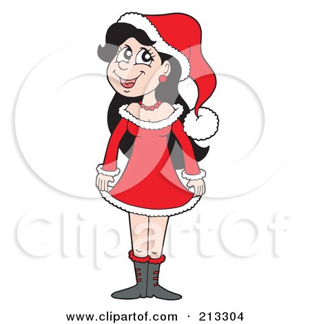 Royalty-Free (RF) Clipart Illustration of a Christmas Girl In A Red Dress by visekart