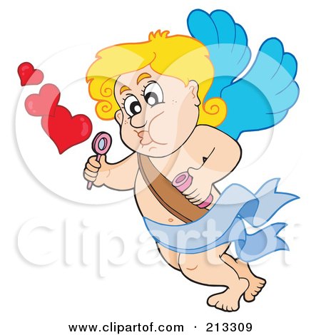 Royalty-Free (RF) Clipart Illustration of a Blond Eros Cupid Blowing Balloon Bubbles by visekart