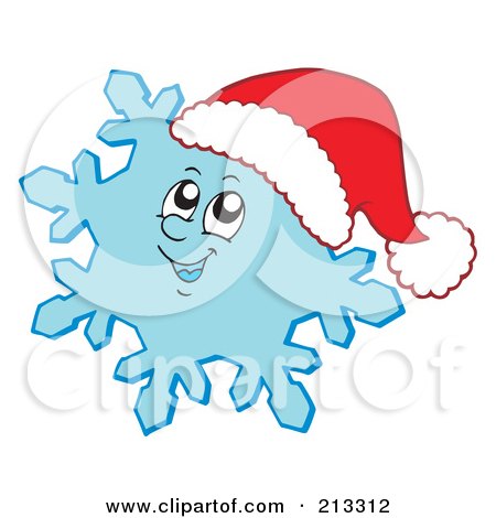 Royalty-Free (RF) Clipart Illustration of a Happy Snowflake Wearing A Santa Hat by visekart