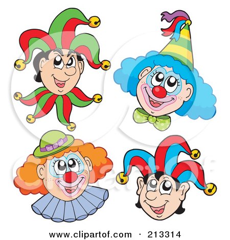 Royalty-Free (RF) Clipart Illustration of a Digital Collage Of Four Clown Faces by visekart