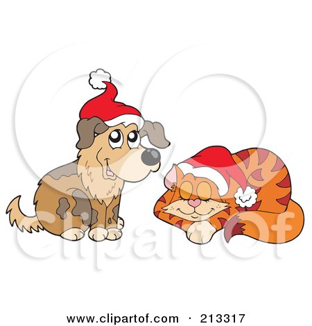 Royalty-Free (RF) Clipart Illustration of a Digital Collage Of A Christmas Dog And Cat by visekart