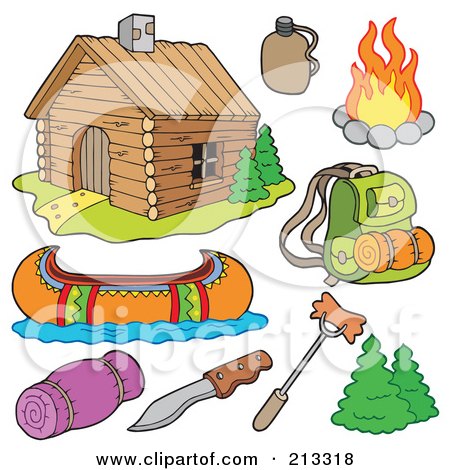 Royalty-Free (RF) Clipart Illustration of a Digital Collage Of A Cabin And Recreation Items by visekart