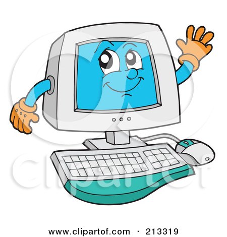 Royalty-Free (RF) Clipart Illustration of a PC Character Waving by visekart