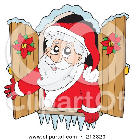 Royalty-Free (RF) Clipart Illustration of a Cartoon Santa Looking Out Through A Window by visekart