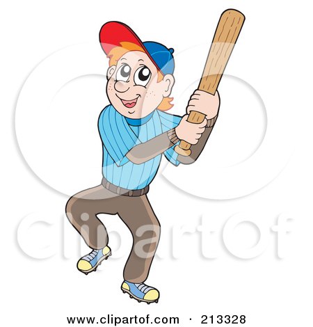 Royalty-Free (RF) Clipart Illustration of a Red Haired Man Batting During A Baseball Game by visekart