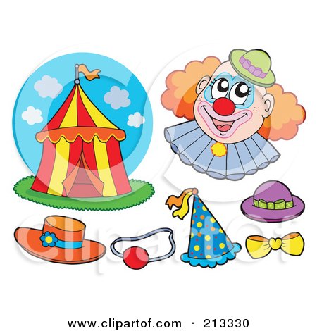 Royalty-Free (RF) Clipart Illustration of a Digital Collage Of Circus Clown Items by visekart