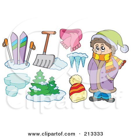 Royalty-Free (RF) Clipart Illustration of a Digital Collage Of A Winter Boy And Wintry Items by visekart
