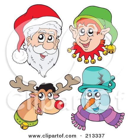 Royalty-Free (RF) Clipart Illustration of a Digital Collage Of Santa, Elf, Reindeer And Snowman Faces by visekart
