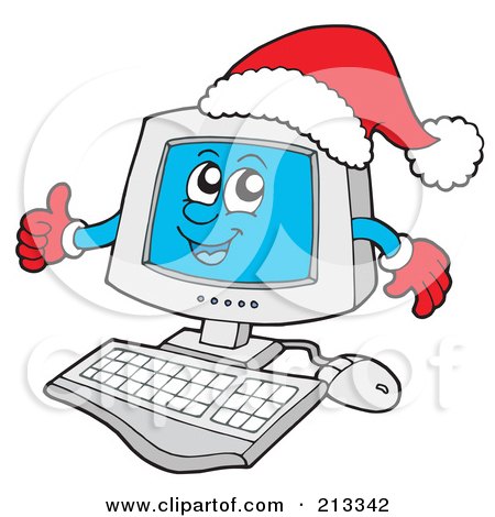 Royalty-Free (RF) Clipart Illustration of a Christmas Computer Wearing A Santa Hat by visekart