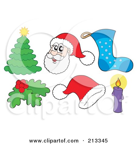 Royalty-Free (RF) Clipart Illustration of a Digital Collage Of Santa And Christmas Items by visekart