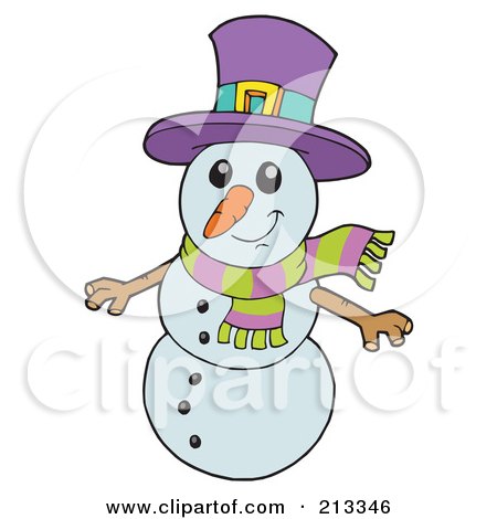 Royalty-Free (RF) Clipart Illustration of a Wintry Snowman In A Purple Hat by visekart