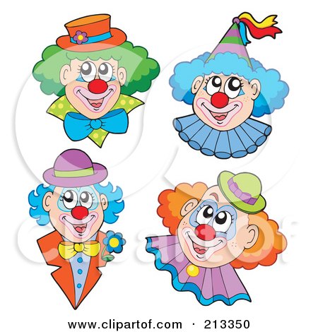Royalty-Free (RF) Clipart Illustration of a Digital Collage Of Friendly Clown Faces by visekart