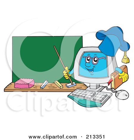 Royalty-Free (RF) Clipart Illustration of a PC Professor Character By A Chalk Board by visekart