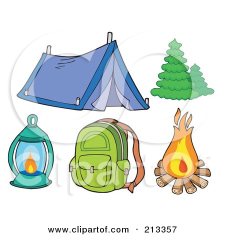 Royalty-Free (RF) Clipart Illustration of a Digital Collage Of A Tent And Camping Items by visekart