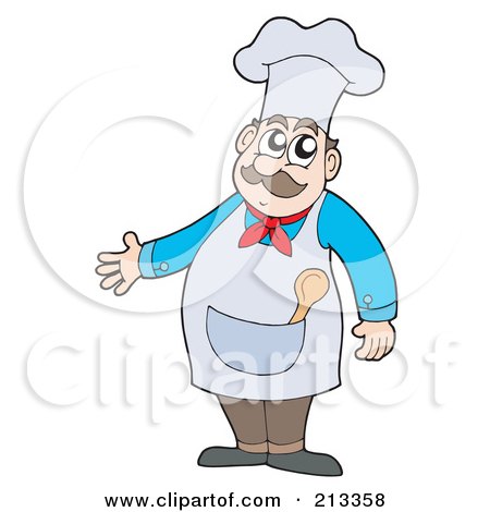 Royalty-Free (RF) Clipart Illustration of a Male Chef Gesturing With One Hand by visekart