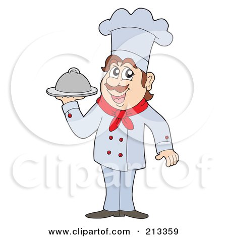 Royalty-Free (RF) Clipart Illustration of a Male Chef Holding Up A Platter by visekart