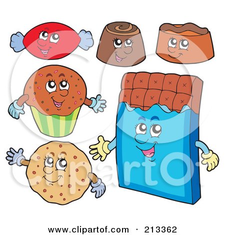 Royalty-Free (RF) Clipart Illustration of a Digital Collage Of Chocolate Sweet Characters by visekart