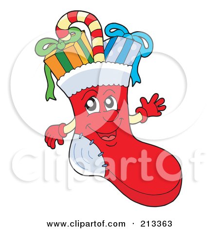 Royalty-Free (RF) Clipart Illustration of a Candy Cane And Presents In A Happy Stocking by visekart