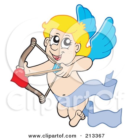 Royalty-Free (RF) Clipart Illustration of a Blond Eros Cupid Shooting A Heart Arrow by visekart