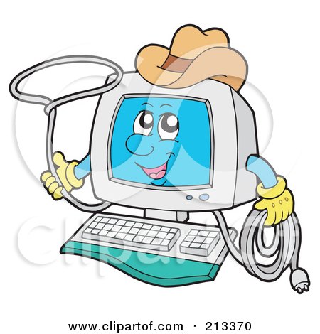 Royalty-Free (RF) Clipart Illustration of a PC Character Cowboy Swinging A Lasso by visekart