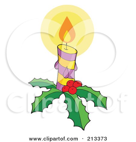 Royalty-Free (RF) Clipart Illustration of a Lit Christmas Candle With Holly And Berries by visekart