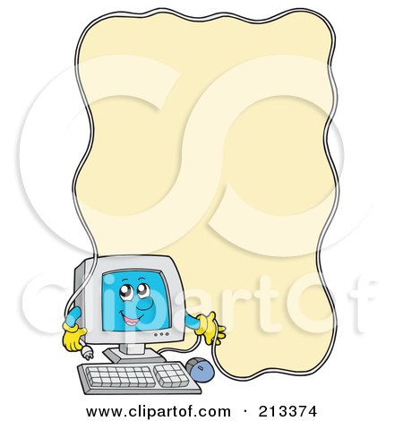 Royalty-Free (RF) Clipart Illustration of a PC Character With A Cable Border Around Yellow by visekart