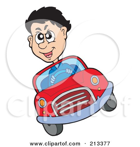 Royalty-Free (RF) Clipart Illustration of a Crazy Man Driving A Red Car by visekart
